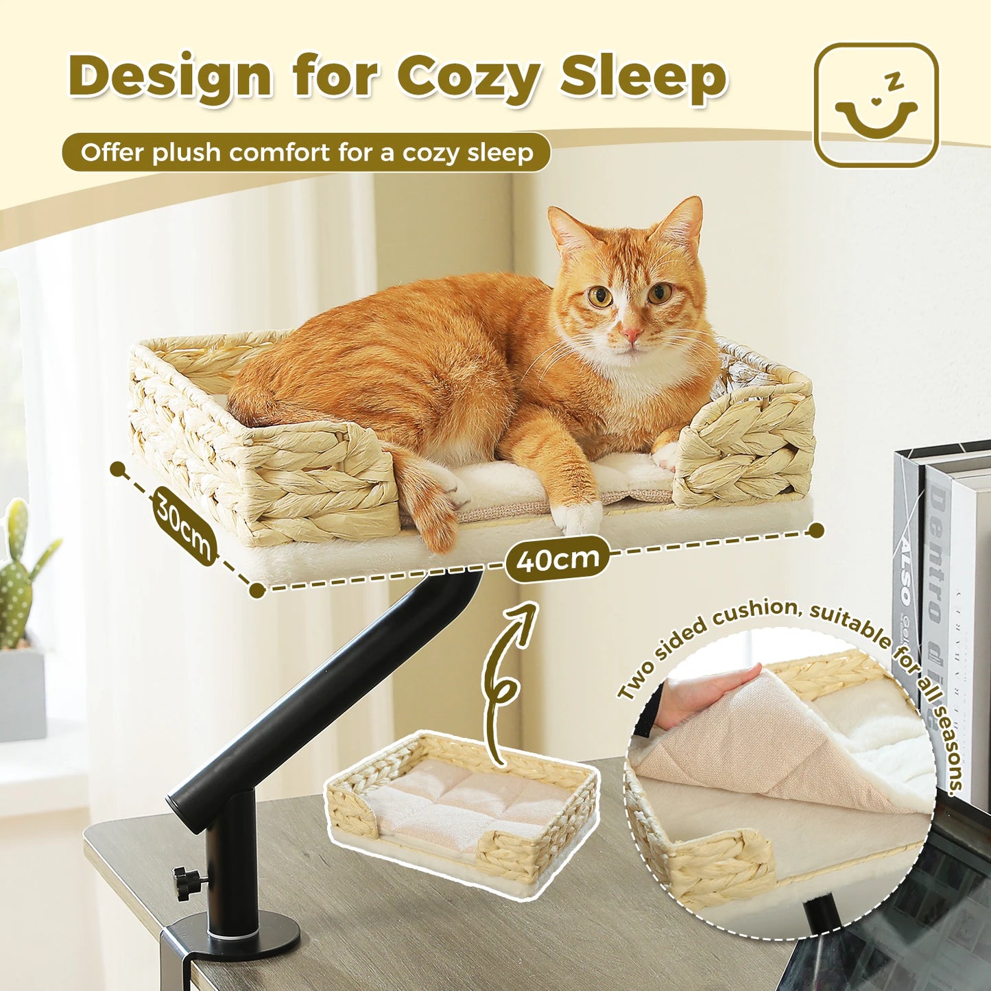 360° Rotating Cat Desk Bed – Adjustable Clip-On Hammock for Indoor Cats 🐾